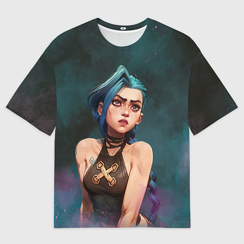 Мужская футболка оверсайз Джинкс голубой дым / 3D-принт – фото 1