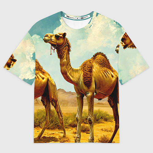 Мужская футболка оверсайз Верблюды в пустыне / 3D-принт – фото 1