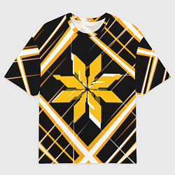 Футболка оверсайз мужская Жёлто-белая звезда и полосы на чёрном фоне, цвет: 3D-принт