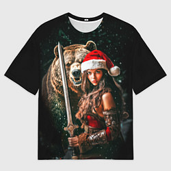 Мужская футболка оверсайз Античная снегурочка воин с медведем