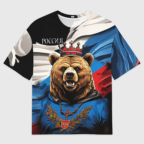 Мужская футболка оверсайз Русский медведь с гербом России на груди на фоне ф / 3D-принт – фото 1