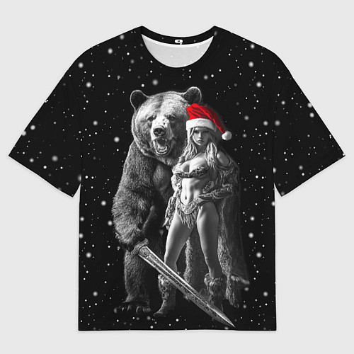 Мужская футболка оверсайз Античная снегурочка с медведем / 3D-принт – фото 1