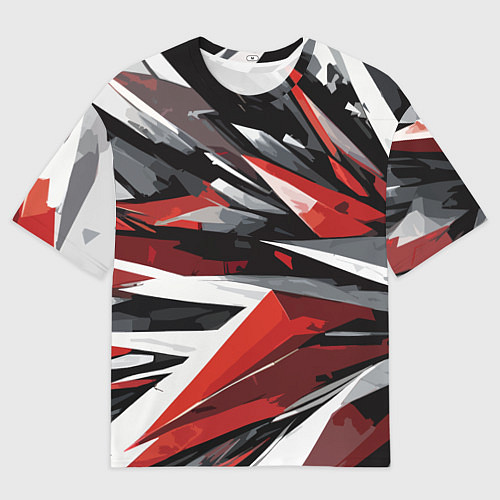 Мужская футболка оверсайз Чёрно-красно-белая абстракция / 3D-принт – фото 1