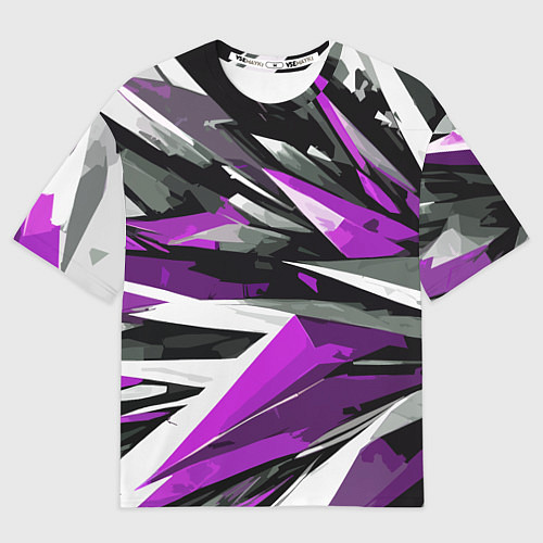 Мужская футболка оверсайз Чёрно-фиолетово-белая абстракция / 3D-принт – фото 1