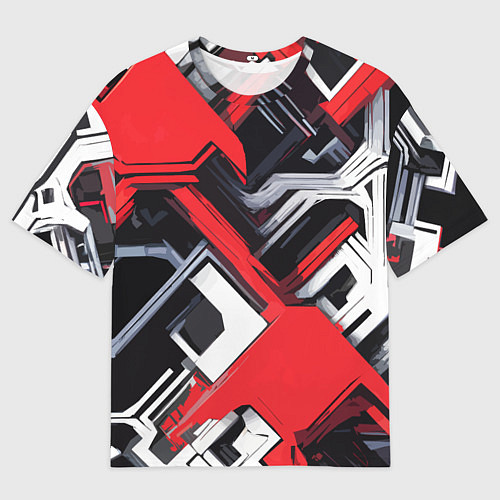 Мужская футболка оверсайз Красно-белый техно паттерн / 3D-принт – фото 1