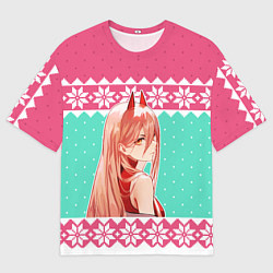 Футболка оверсайз мужская Новогодний свитер Пауэр из Человек-бензопила, цвет: 3D-принт