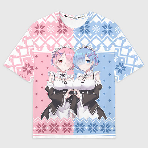 Мужская футболка оверсайз Рем и Рам новогодний свитер / 3D-принт – фото 1