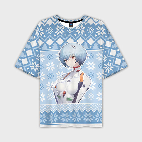 Мужская футболка оверсайз Rei christmas sweater Evangelion / 3D-принт – фото 1