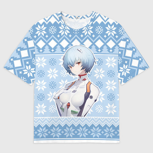 Мужская футболка оверсайз Rei christmas sweater Evangelion / 3D-принт – фото 1