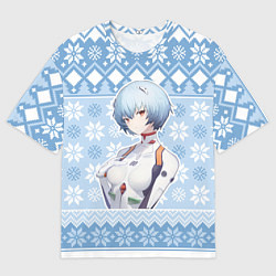 Футболка оверсайз мужская Rei christmas sweater Evangelion, цвет: 3D-принт