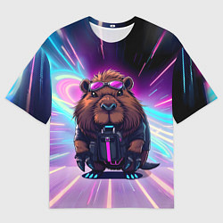 Футболка оверсайз мужская Капибара нео, цвет: 3D-принт