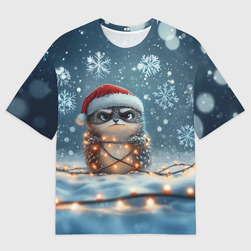Мужская футболка оверсайз Сердитый новогодний ёжик / 3D-принт – фото 1