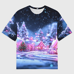 Мужская футболка оверсайз Неоновые новогодние домики