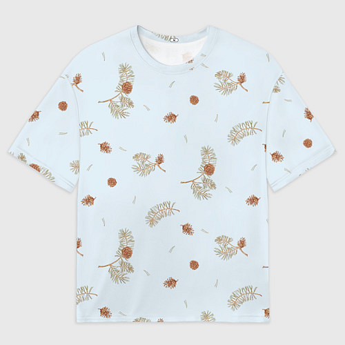Мужская футболка оверсайз Зимние ветки сосны и шишки / 3D-принт – фото 1