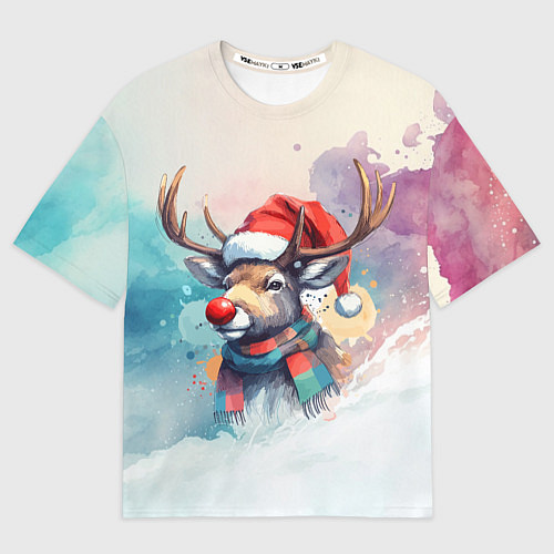 Мужская футболка оверсайз Новогодний олень / 3D-принт – фото 1