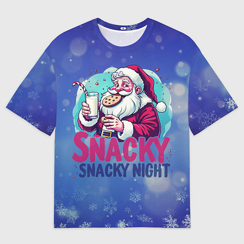 Мужская футболка оверсайз Санта ест печенье с молоком / 3D-принт – фото 1