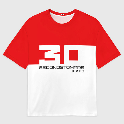 Мужская футболка оверсайз 30 Seconds to Mars - red and white / 3D-принт – фото 1