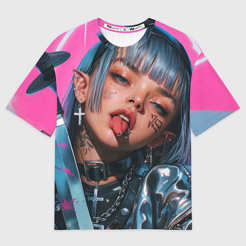 Мужская футболка оверсайз Future samurai pink girl / 3D-принт – фото 1