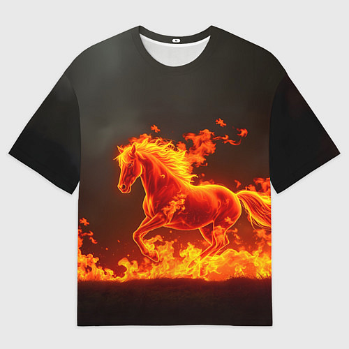 Мужская футболка оверсайз Огненная лошадь на темном фоне / 3D-принт – фото 1