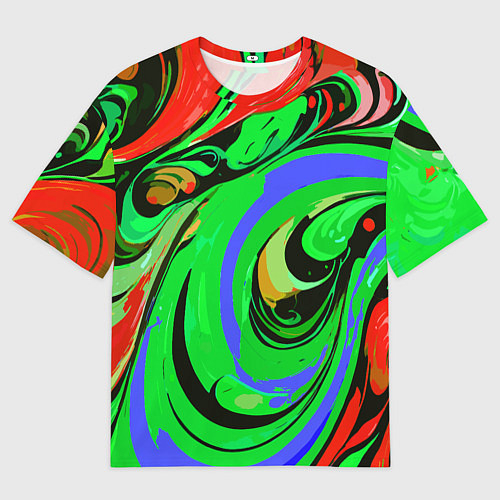 Мужская футболка оверсайз Красно-зелёный узор / 3D-принт – фото 1