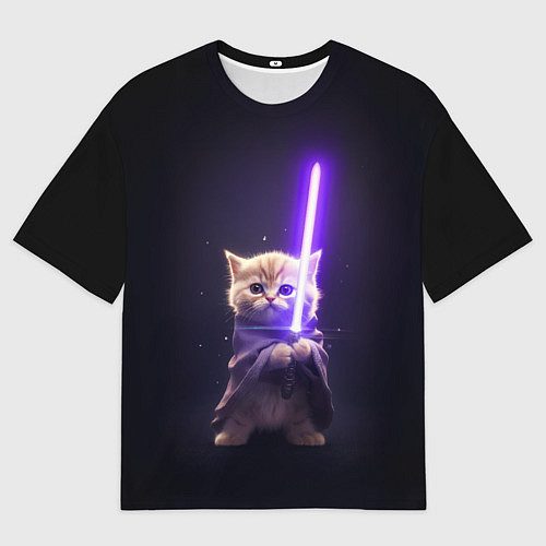 Мужская футболка оверсайз Котик джедай / 3D-принт – фото 1