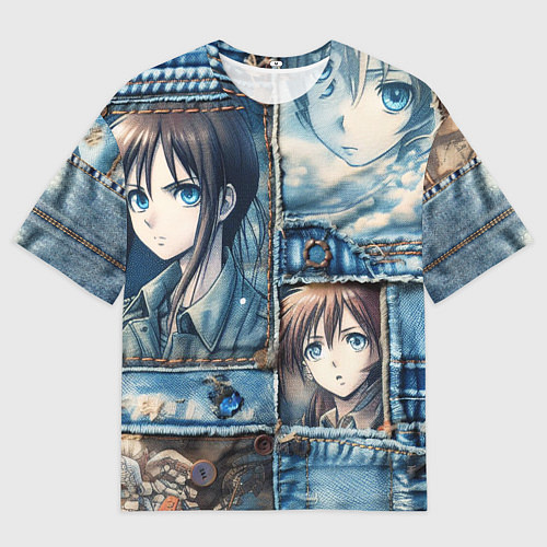 Мужская футболка оверсайз Пэчворк с аниме / 3D-принт – фото 1