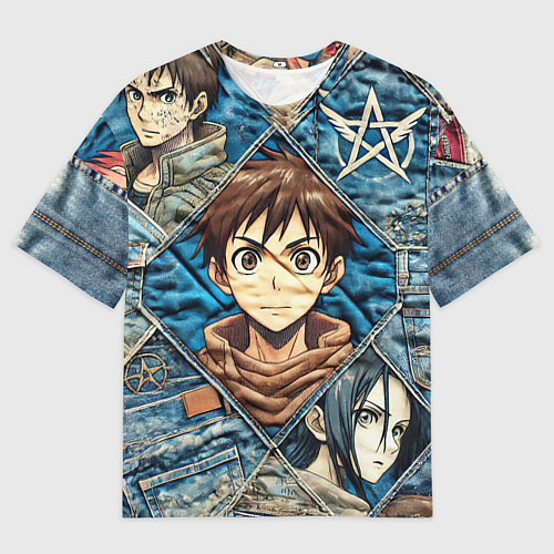 Мужская футболка оверсайз Аниме на пэчворк / 3D-принт – фото 1