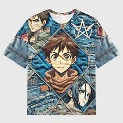 Мужская футболка оверсайз Аниме на пэчворк
