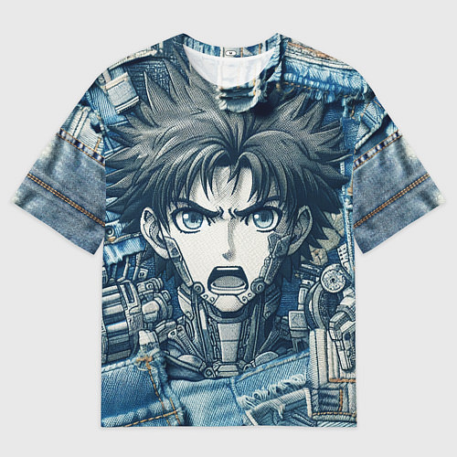 Мужская футболка оверсайз Герой аниме на пэчворк / 3D-принт – фото 1