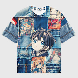 Мужская футболка оверсайз Девочка аниме на пэчворк