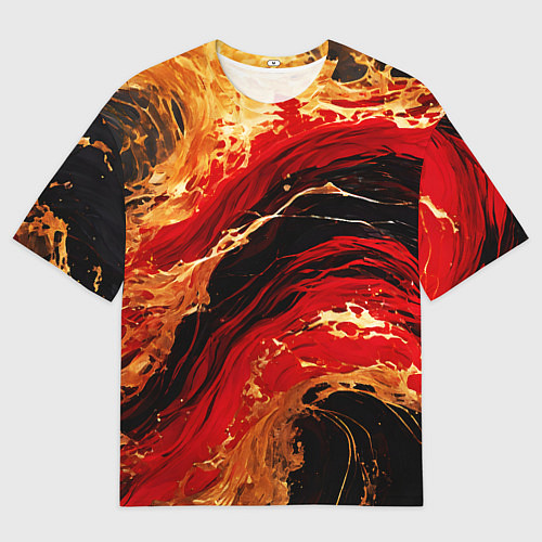 Мужская футболка оверсайз Красно-золотые брызги на чёрном фоне / 3D-принт – фото 1