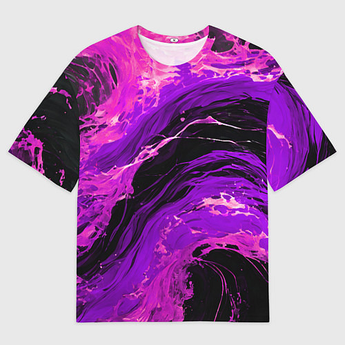 Мужская футболка оверсайз Фиолетовые брызги на чёрном фоне / 3D-принт – фото 1