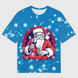 Мужская футболка оверсайз Новый год с бокалом вина