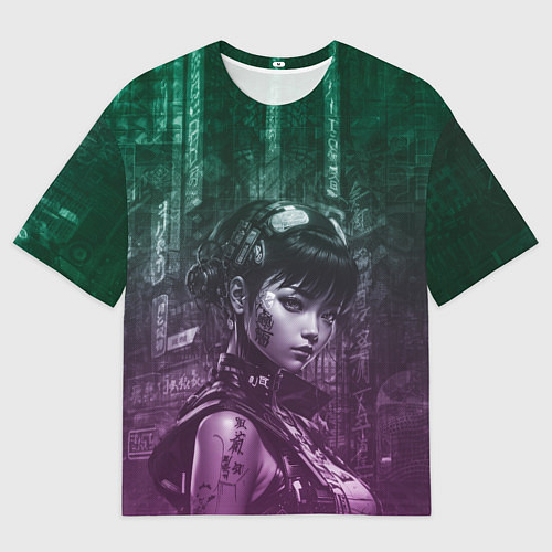 Мужская футболка оверсайз Азиатская девушка-андроид / 3D-принт – фото 1
