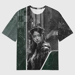 Мужская футболка оверсайз Азиатская девушка с зелёными глазами