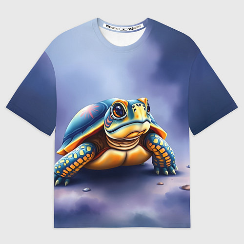 Мужская футболка оверсайз Черепашка на синем фоне / 3D-принт – фото 1