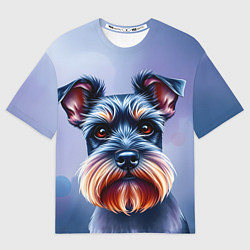 Мужская футболка оверсайз Цвергшнауцер на синем фоне