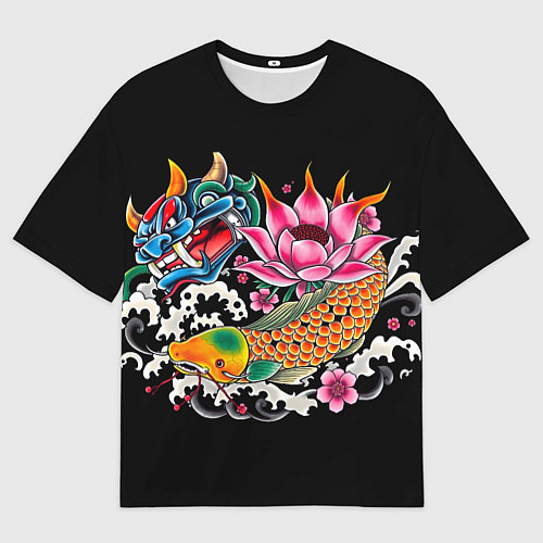 Мужская футболка оверсайз Татуировка в японском стиле / 3D-принт – фото 1