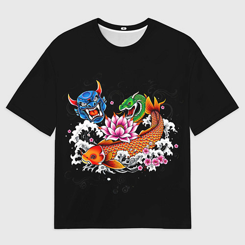 Мужская футболка оверсайз Татуировка рыба кои / 3D-принт – фото 1