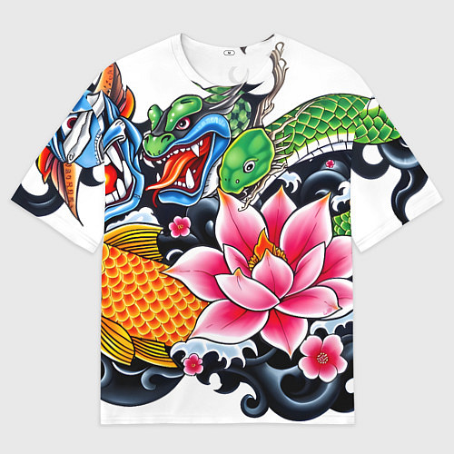 Мужская футболка оверсайз Иредзуми на белом фоне / 3D-принт – фото 1