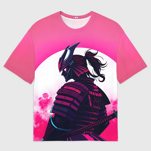 Мужская футболка оверсайз Самурай на розовом фоне / 3D-принт – фото 1