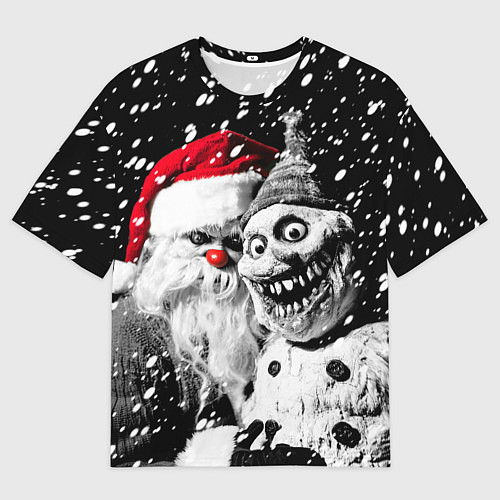 Мужская футболка оверсайз Страшный Санта и страшный снеговик / 3D-принт – фото 1