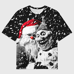 Мужская футболка оверсайз Страшный Санта и страшный снеговик
