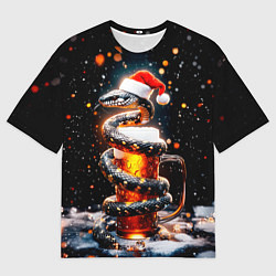 Футболка оверсайз мужская Змея с кружкой пива на Новый год, цвет: 3D-принт