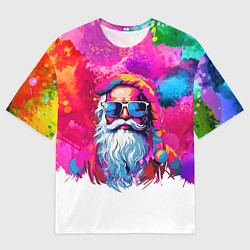 Мужская футболка оверсайз Дед мороз красочный хипстер