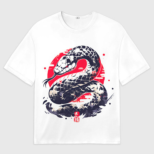 Мужская футболка оверсайз Змея и иероглифы / 3D-принт – фото 1