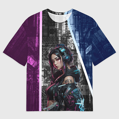 Мужская футболка оверсайз Азиатская девушка в наушниках / 3D-принт – фото 1