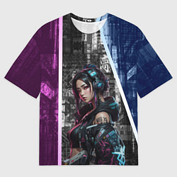 Мужская футболка оверсайз Азиатская девушка в наушниках