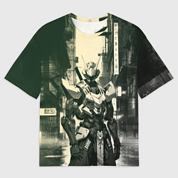 Мужская футболка оверсайз Боевой кибернетический робот