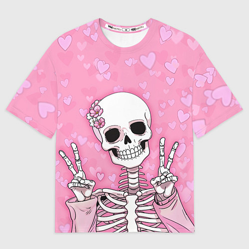 Мужская футболка оверсайз Скелет-милашка / 3D-принт – фото 1